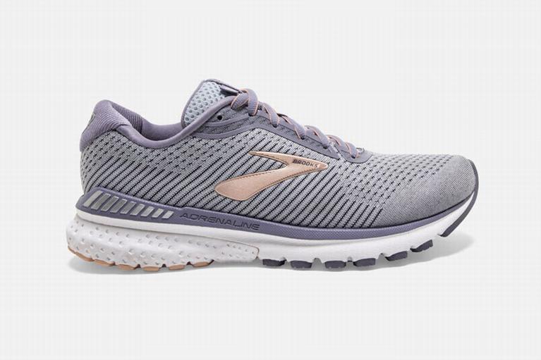 Brooks ADRENALINE GTS 20 Road Running Shoes Womens Sale - Grey/White/Purple (ZJQ490583)